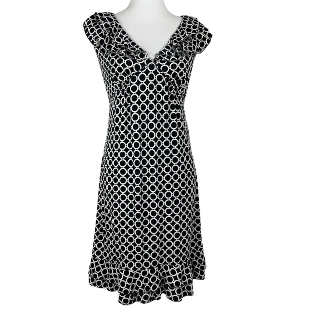 NWT Max Studio Black and White Ruffle Shoulder Fit and Flare Dress Size Small